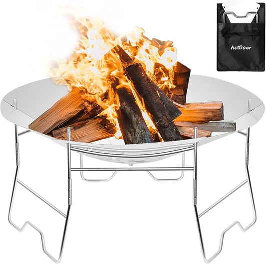 ActDoer Portable Camping Fire Pit - 17 inch Wood Burning Fire Pit with Storage Bag - Camping, Picnics, Backpacking, Outdoor Heating