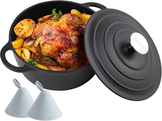 4.5 Quart Dutch Oven Enameled Cast Iron with Lid - Big Dual Handles - Oven Safe up to 500°F - Classic Round Pot for Versatile Cooking Matte Black(No Enameled