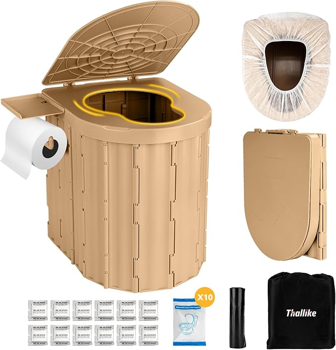 Portable Toilet, Upgraded 15'' Camping Toilet for Adults with Lid, Folding Toilet with Removable Paper Holder, Travel Portable Potty for Camping, Hiking, Roadtrip, Tent, Truck Drivers