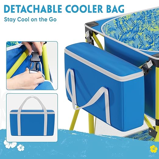 400L Collapsible Double Decker Beach Wagon with Cooler Bag, 450LBS Heavy Duty Folding Beach Cart with 54" Extra-Long Tailgate, All-Terrain Big Wheels with Brakes for Outdoor, Camping, Sports, Shopping