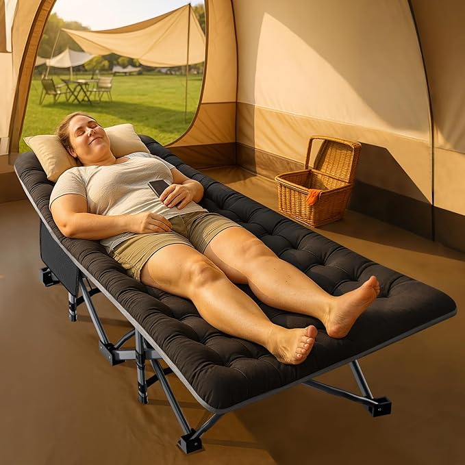 ABORON Oversized XXL Folding Camping Cot W/Mat for Adults, 78" L x 32" W x 18" H, Heavy Duty Outdoor Bed with Carry Bag,1200 D Layer Oxford Travel Camp Cots