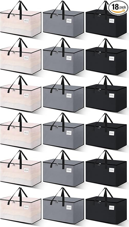 Heavy Duty Moving Bags and Moving Boxes - Extra Large Packing Bags and Storage Totes, Collapsible and Foldable Option for Moving and Storage, Multicolored, 93 L - 18 Pack
