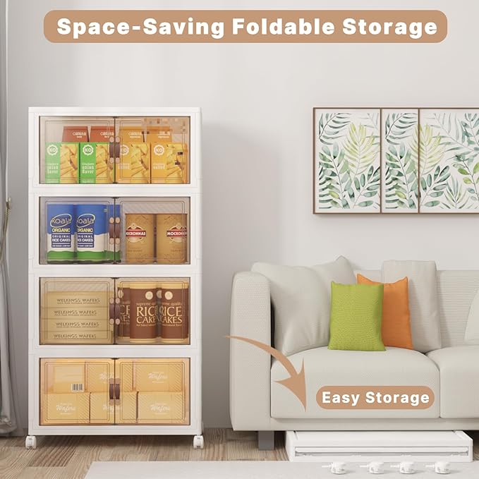 Extra Large Stackable Storage Binswith lids & Wheels, Foldable Collapsible Closet Organizers,960QT-120QT/30GAL*8Pack Plastic Containers with door & drawers for bedroom Dorm