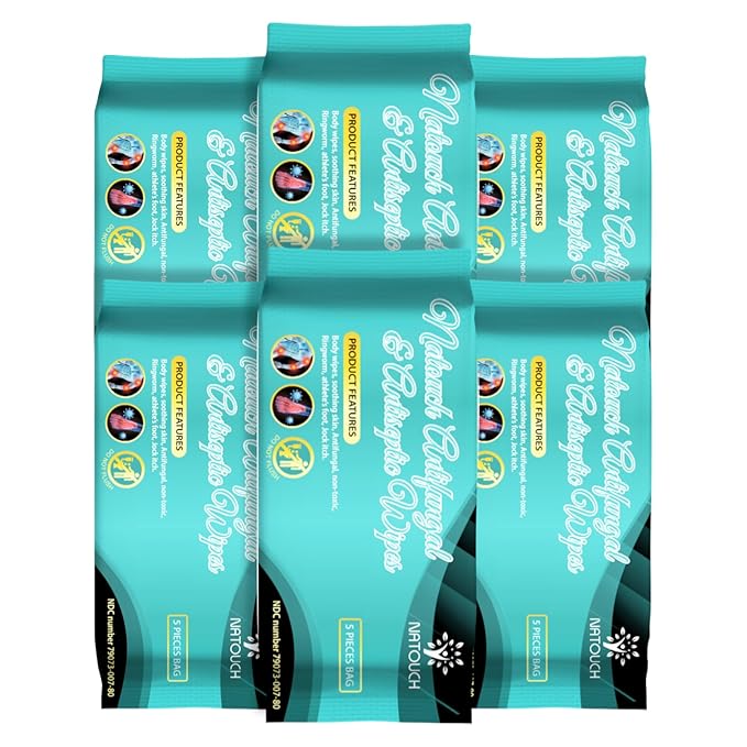 Antifungal Body Wipes, 30 Counts(6 Packs of 5) Travel Wipes, Non-Toxic Skin Camp Wipes Help Athletes Foot, Jock Itch, Ringworm. Rinse Free Gym Wipes for Wrestling, Martial Arts