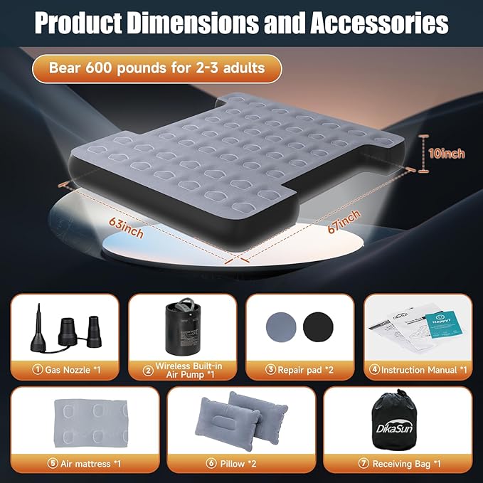 Truck Bed Air Mattress for 5-5.8 ft, Full Size Inflatable Mattress Short Truck Beds for Outdoor Camping,Truck Tent Accessories