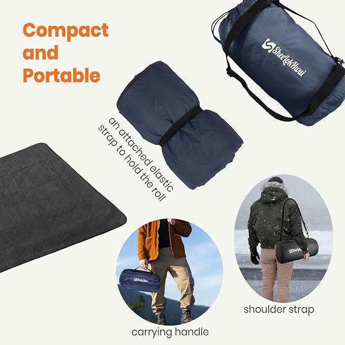 4-in-1 Large Outdoor Blanket - Waterproof & Windproof Thickened Warm Fleece Camping Blanket for Stadium, Hiking, Sporting Events - 81"x57", Packable (Royal Blue)