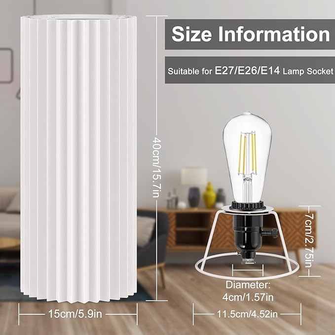 Drum Lamp Shades for Floor Lamps Tall Lamp Shade for Modern, 15.7"x5.9"x5.9" Replacement Lamp Shades, Large Pleated Linen Round Lamp Shade