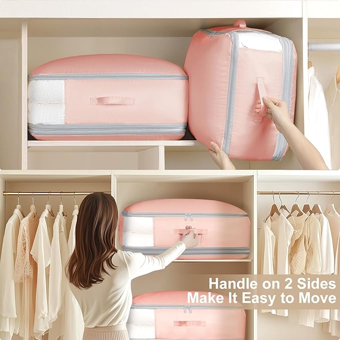 DIMJ Comforter Storage Bag - 110L Ultra Space Saving Self Compression Organize 6 Pack for Duvet, Pillow, Bedding, Blanket Storage Organizer Nylon Compression Bags