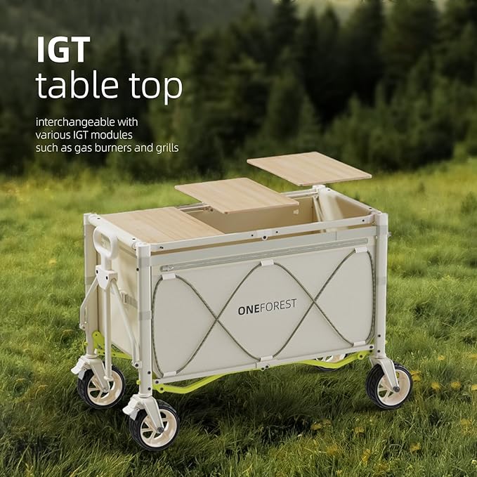 ONEFOREST Collapsible Wagon Cart with Canopy Tent, Portable Large Capacity Foldable Wagon Cart, Heavy Duty Garden Cart with Wheels for Camping Sports Beach Backyard and Picnics, Beige