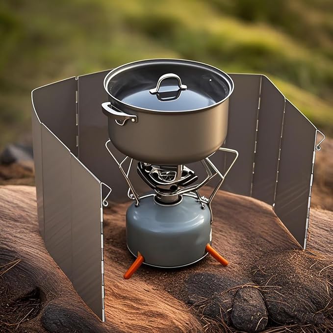 Outdoor Stove Windscreen Ultra light Aluminum foldable Camping Stove Windshield with Carrying bag for Butane Stoves Picnic (16 Plates)