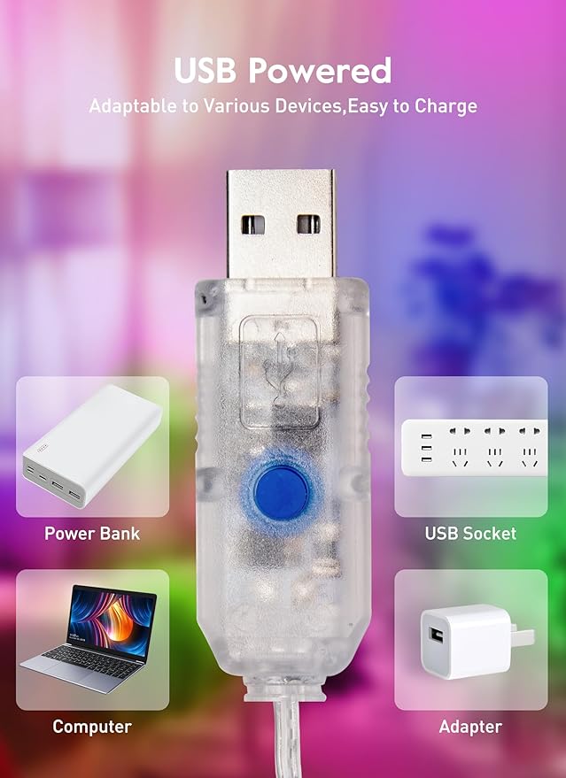 Smart Fairy Lights Plug in, 33FT 100LEDs USB Bluetooth Twinkle Lights with Timer and Remote, App Control Starry String Lights 8 Modes for Wreath Wedding Party Indoor Christmas Decoration, Multicolor