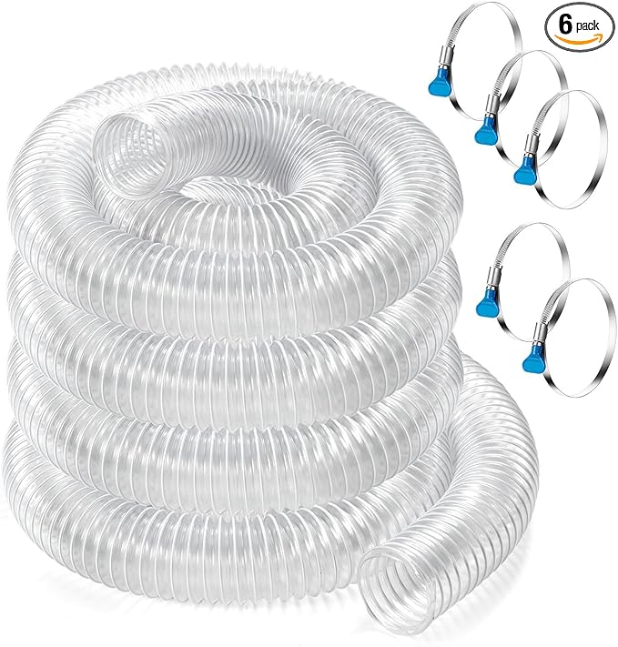 4“ x 20’ Heavy Duty PVC Clear Flexible Dust & Fume Collection Hose with Carbon Steel Wire Coil, Puncture Resistant Hoses for Collectors