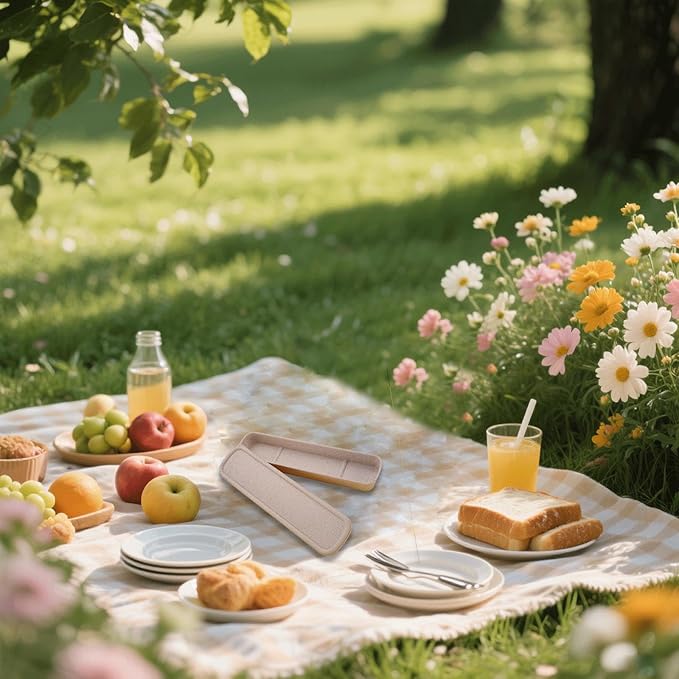 1Pcs Simple Utensil Holder with Lid, Reusable Utensils Wheat Straw Travel Cutlery Box，Portable Flatware Box Travel Tableware Storage Case, Simple Tableware Storage Boxs Case for Cutlery Kit (Beige)