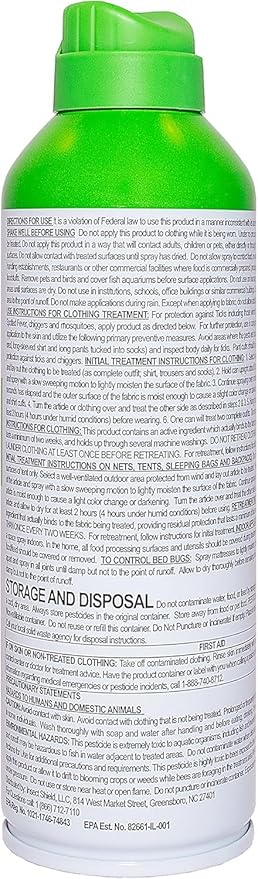 Premium Permethrin Spray - Tick, Flea, Fly, Mosquito, Chigger, Spider & Bed Bug Repellent for Clothing, Gear, Furniture, & Tents, Last up to 60 Days, Clear, 6 Oz Aerosol