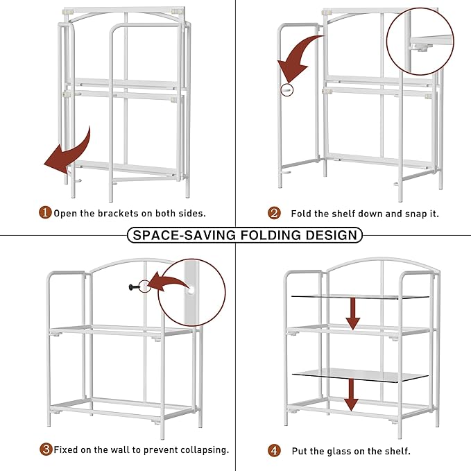 Crofy No Assembly Folding Bookshelf for Living Room, 2 Tier White Collapsible Book Shelf for Home Office, Portable Bookcase Storage Organizer