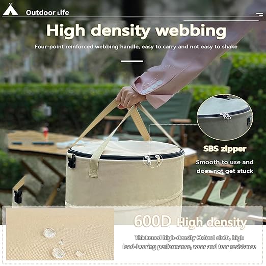 Pop up Camping Trash can with lid,Collapsible 24 Gallons Trash can with Sorting Clips,Garden Garbage Bag with Lid,Lawn and Leaf Bags - Reusable Yard Waste Bags (Beige Coffee)