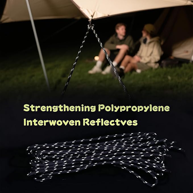 CONBOLA 6 Pack 5 mm Guy Lines Ultralight Tent Cords with Aluminum Adjuster Tensioner Outdoor Camping Guylines Ropes for Tent Tarp, Canopy Shelter, Climbing, Hiking Backpacking Gear