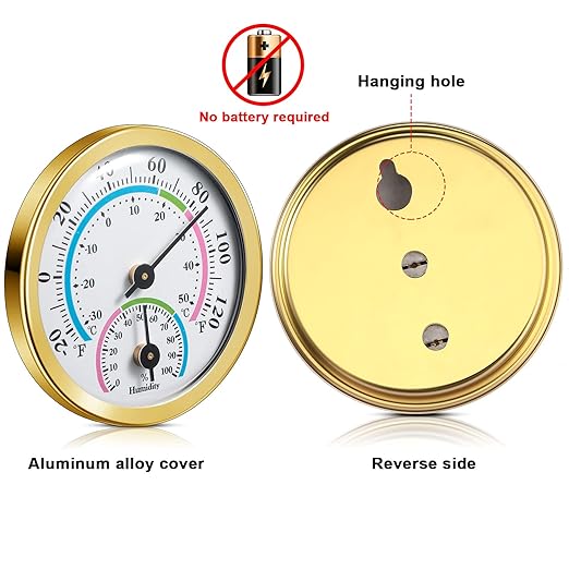 Weewooday 3 Pcs Indoor Outdoor Thermometer 2 in 1 Mini Home Temperature Humidity Hygrometer Monitor Gauge for Home Offices Wall(Gold)