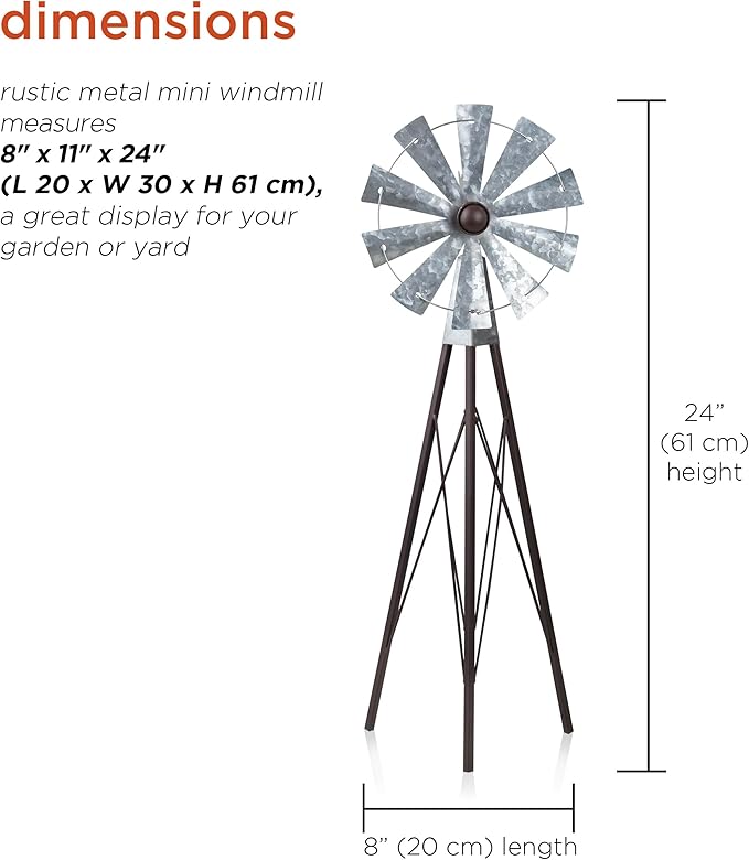 Alpine Corporation JUM368 Outdoor Metal Windmill Spinner Garden Yard Decoration, 24 Inches Tall, Bronze and Silver