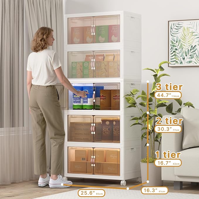 Extra Large Stackable Storage Binswith lids & Wheels, Foldable Collapsible Closet Organizers,360QT-120QT/30GAL*3Pack Plastic Containers with door & drawers for bedroom Dorm