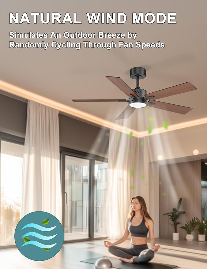 Ohniyou 48'' Ceiling Fans with Lights and Remote, 6 Speeds, 3 Colors & Dimmable LED Light, Reversible DC Motor Ceiling Fan with Walnut Blades