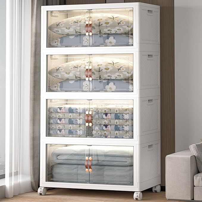 Extra Large Stackable Storage Bins with Lids & Wheels & Door, 960QT-160QT/40GAL*6Pack Foldable Collapsible Closet Organizers, Plastic containers drawers for bedroom Dorm