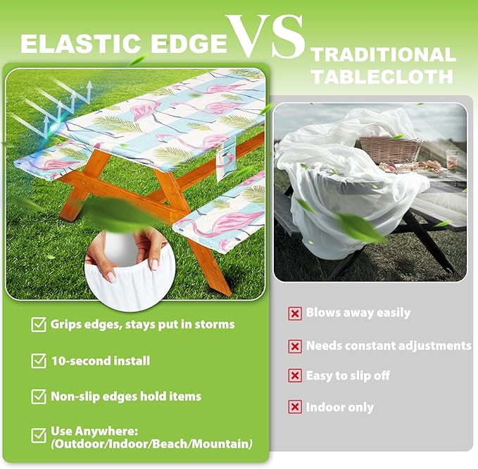 Fitted Picnic Table Cover with Bench Covers Set, Waterproof Lightweight Rectangle 72in Folding Table Cloths Canopy Shade Slipcover Cool Unique Fun Camping Gift for Camper Women Men Family Rv Owners