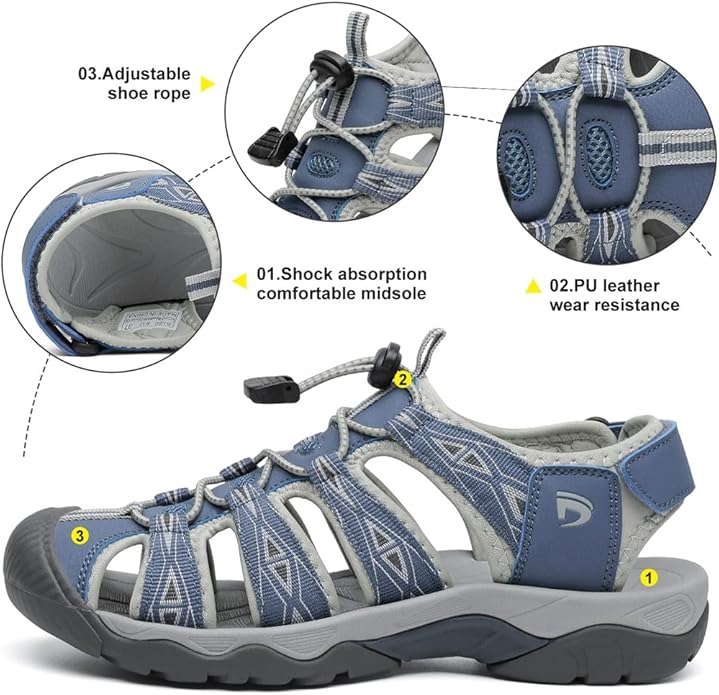 Dannto Women's Sport Hiking Sandals Closed Toe Outdoor Athletic Walking Sandal Lightweight Summer Water Shoes