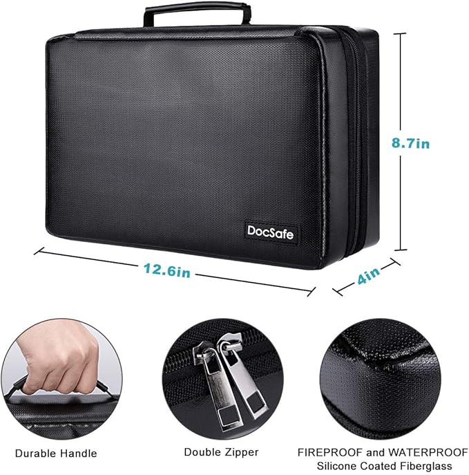 DocSafe Fireproof Battery Organizer Storage Box,Fireproof Waterproof Carrying Case Bag Holder,Safe Storage Holds 200+ Batteries AA AAA C D 9V, with Battery Tester BT-168 (Not Includes Batteries)