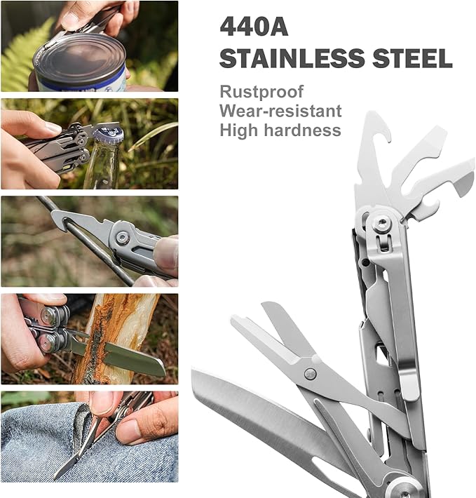 Multitool Stainless Steel Multi-Tool Pliers 22-in-1 with Safety Locking, Pocket Knife, Bottle Opener, EDC Equipment With Pocket Clip for Survival, Camping, Hunting and Hiking.