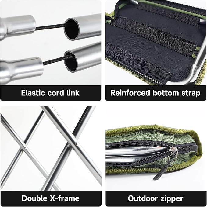 Camping Stool，Portable Foldable Stool aldult Collapsible Chairs Fishing Stool for Outdoor Hiking 300 LBS Load Green 2-Piece Set