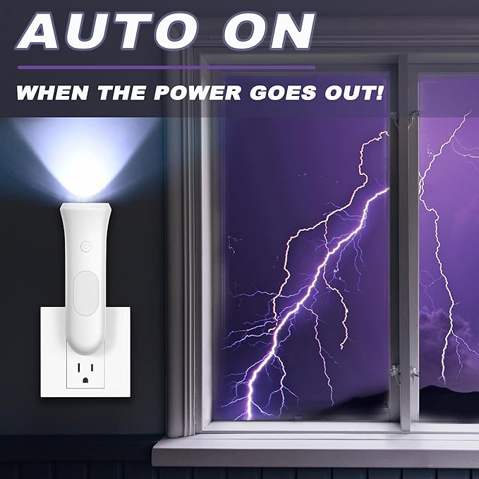 4 in 1 Emergency Lights for Home Power Failure, 2 Pcs Rechargeable LED Flashlight Plug in Wall, Automatic Turn-On Power Outage Night Light Flashlight for Hurricane Preparedness Items, White