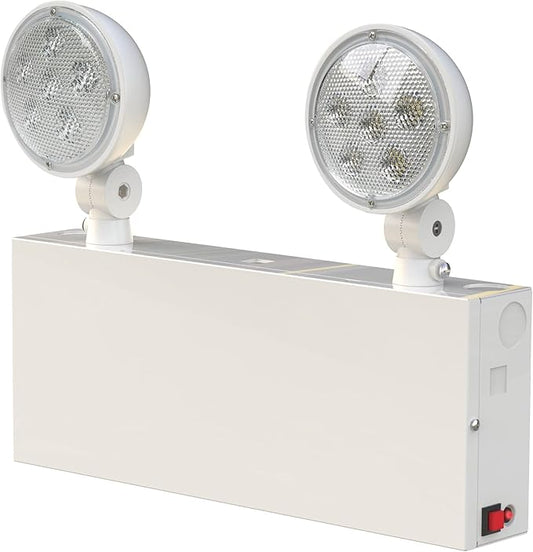 New York Certified LED Emergency Light, White Housing with Backup Battery, Two Adjustable Lamps Heads, 120-277V, Commercial Grade, Fire Resistant, UL Certified NYC-100 (2 Heads)