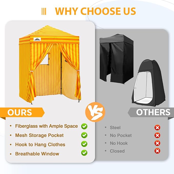 EAGLE PEAK Flex Ultra Compact 5x5 Pop-up Canopy, Sun Shelter, Changing Room, Portable Privacy Tent for Pool, Fashion Photoshoots, or Camping, Yellow Orange
