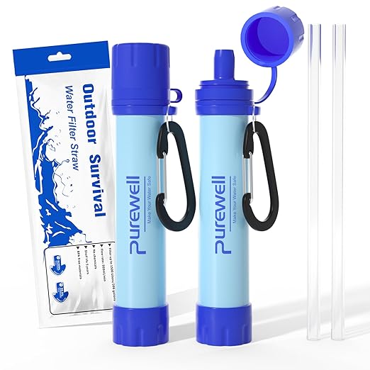 Purewell Outdoor Water Filter Personal Water Filtration Straw Emergency Survival Gear Water Purifier for Camping Hiking Climbing Backpacking