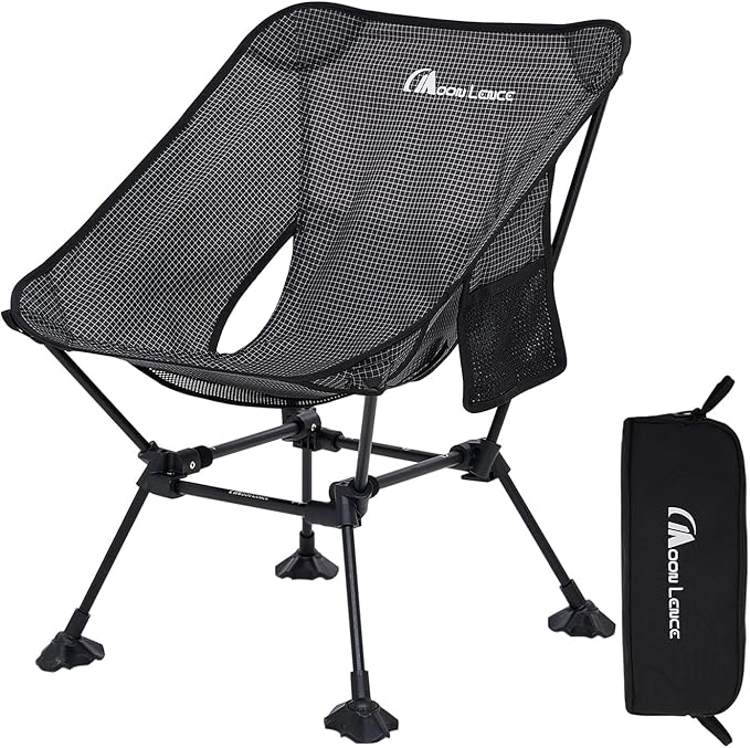 MOON LENCE Camping Chair Plus, Upgraded Comfort & Size, Still Compact and Lightweight, Folding Portable Chair for Backpacking & Hiking, 400Lbs Capacity, Gen 3 Plus (Onyx (Plus))