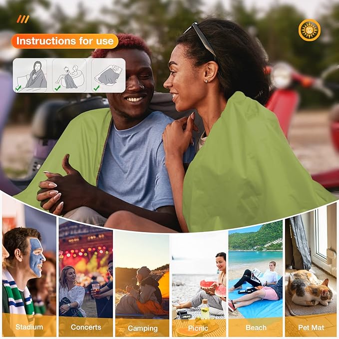 DUKUSEEK Waterproof Blanket Outdoor, Hooded Blanket Poncho - Large (79x56), Portable, Windproof Fleece Blankets for Cold Weather Camping, Picnic, Sports, Boat, Dogs, Festivals, Car, Emergency…