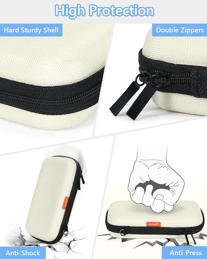 GLCON Off White Small Travel Electronic Organizer Case - Universal Hard Carrying Case Portable Storage Pouch Bag for Tech Accessories, Cable, Cord, MP3 Players, Card, Car Key Cash, SD Card