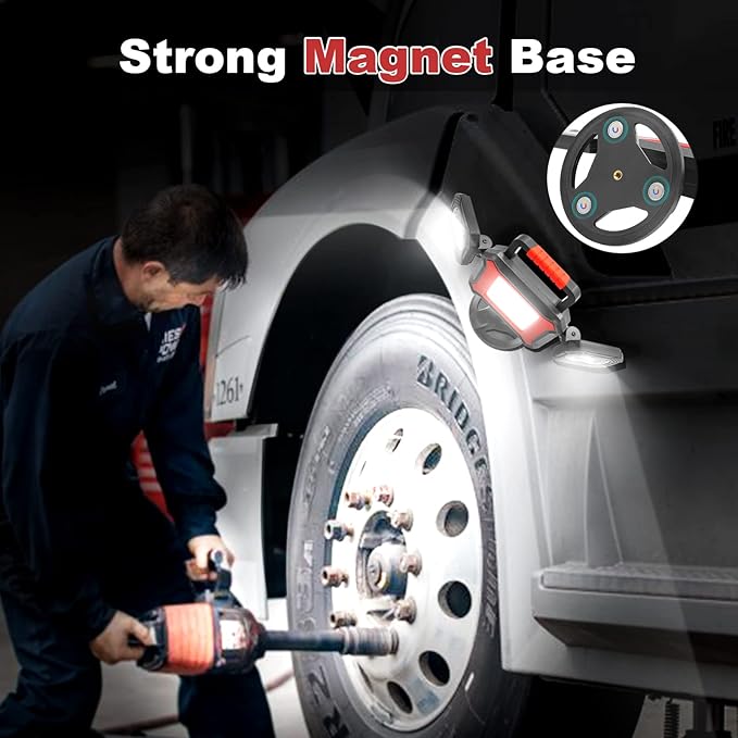 SYLSTAR Rechargeable Work Light, 25W 2700LM COB LED Magnetic Work Light with Battery, Rotatable Portable Waterproof Cordless Job Site Lighting for Construction Site, Garage, Workshop, Car Repairing