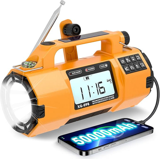 Emergency Alert NOAA Weather Radio with Hand Crank & Solar Power Portable AM/FM/SW Radio, Flashlight, Replaceable Battery, Cell Phone Charger, SOS Alarm, Power Outage Essentials for Outdoor