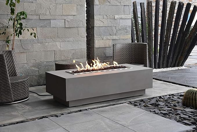 Elementi | Granville Gas Fire Pit Cast Concrete 60" Rectangular Fire Table, Outdoor Fire Pit Electronic Ignition | Canvas Cover, Lava Rock Included | Light Gray (Natural Gas)