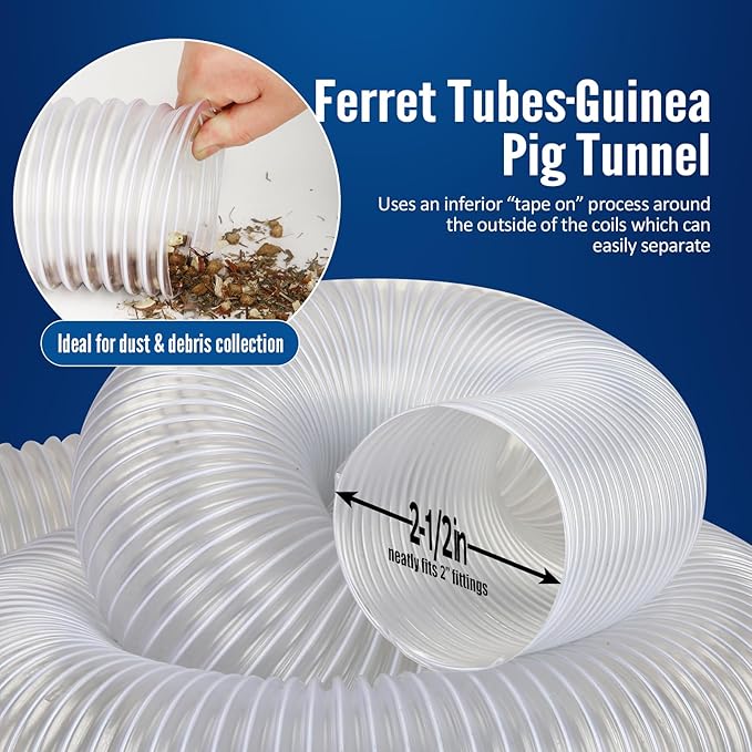 Heavy PVC 4" x 10' Dust Collection Hose,Flexible Clear Debris and Fume Collection Hose with Stainless Steel Clamps for Dust Collectors with 4" Ports, Ideal for Shop Vacuums