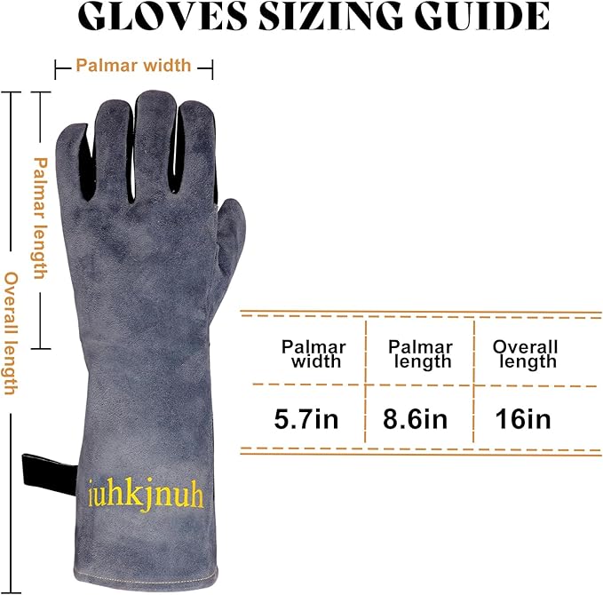 16" Leather Forge Welding Gloves, 932℉ Heat/Fire Resistant, Multi-Use Mitts for TIG/MIG Welding, BBQ, Oven, Baking, Furnace, Beekeeping, Animal Handling & Stove Safety，Ambidextrous
