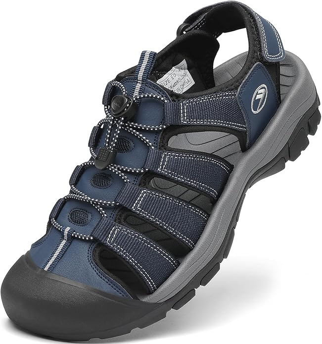 FLARUT Men's Athletic Sandals - Closed Toe Sport Hiking & Outdoor Walking Water Sandals with Anti-Slip Cushioning and Breathable Mesh