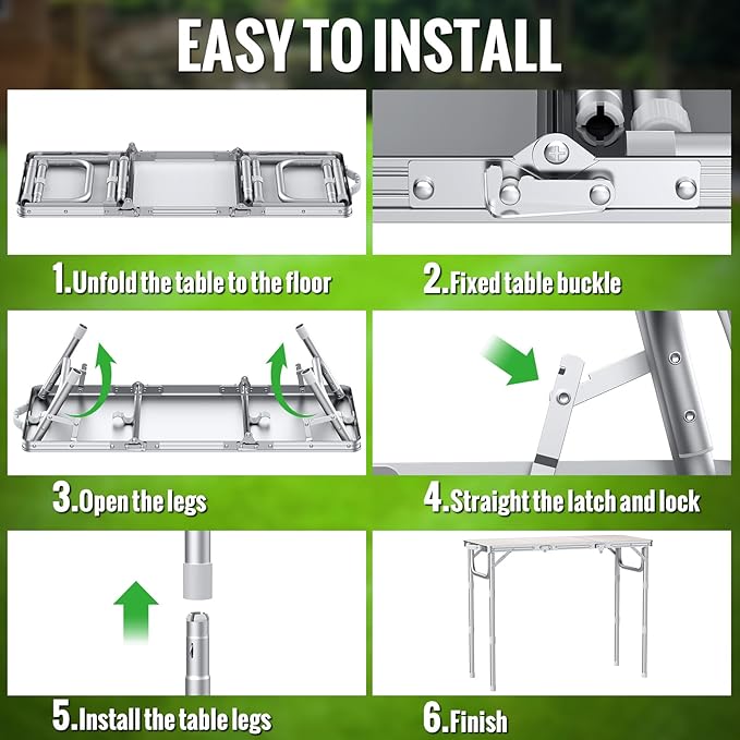 GARLLEN Folding Table for Camping, 3-Adjustable Height Lightweight Folding Picnic Table with Storage Bag, Portable Aluminum Outdoor Table for Outside, Camping, BBQ, 34.2" L x 15.7" W