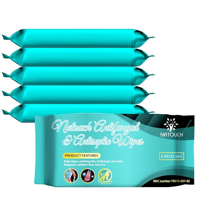 Antifungal Body Wipes, 30 Counts(6 Packs of 5) Travel Wipes, Non-Toxic Skin Camp Wipes Help Athletes Foot, Jock Itch, Ringworm. Rinse Free Gym Wipes for Wrestling, Martial Arts