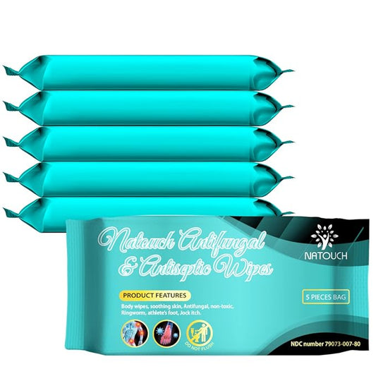 Antifungal Body Wipes, 30 Counts(6 Packs of 5) Travel Wipes, Non-Toxic Skin Camp Wipes Help Athletes Foot, Jock Itch, Ringworm. Rinse Free Gym Wipes for Wrestling, Martial Arts