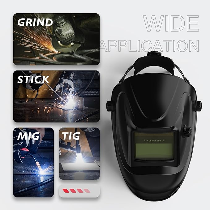 YESWELDER Auto Darkening Welding Helmet, Blue Light Blocking, 1/1/1/1 True Color Solar Powered Welding Hood with 2 Arc Sensors, Wide Shade 3.5/9-13 Welder Mask for TIG MIG ARC and Grind