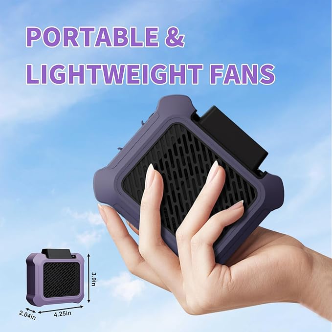 Portable Waist Fan, Personal Clip on Fan Rechargeable Hands-Free Hanging Neck/Desk Fans with 3-Speed Settings & LED Light, Small Wearable Cooling Belt Shirt Fans for Camping Travel Outdoors