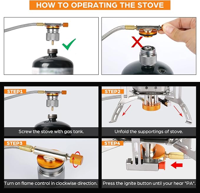 Odoland 3500W/6800W Windproof Camp Stove Camping Gas Stove with Fuel Canister Adapter, Piezo Ignition, Carry Case, Portable Collapsible Stove Burner for Outdoor Backpacking Hiking and Picnic